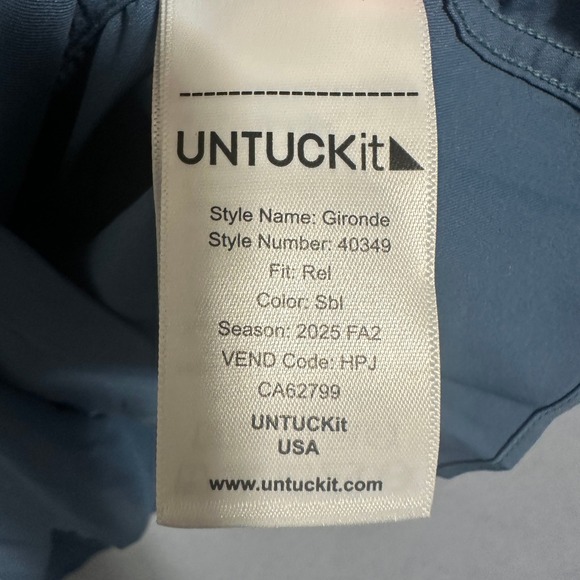UNTUCKit Gironde Nylon Elastane Relaxed Fit Dress Shirt Blue Mens Size Large - Picture 8 of 10